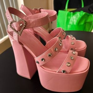 Pastel pink platforms with rhinestones detail by “Sugar Thrillz”